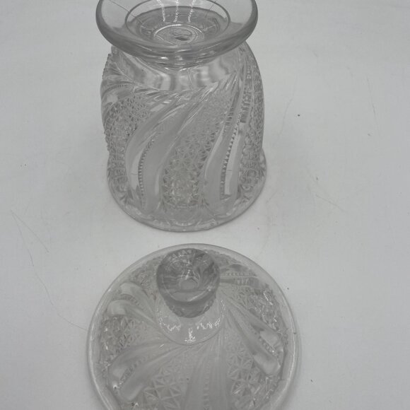 Vintage Glass EAPG Candy Dish Lid Clear Pressed Glass Swirl Feather Diamond Patt - Picture 5 of 8